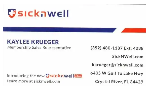 Sick N Well business card